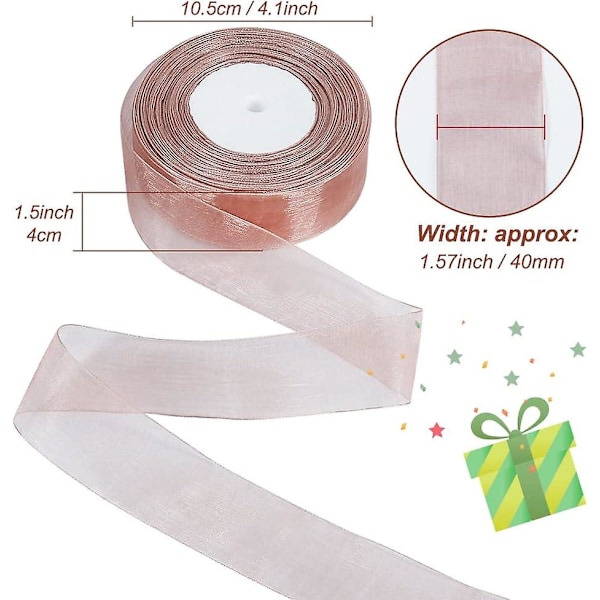 Pink pink transparent bånd, 40 mm x 50 meter - til gaveindpakning og håndarbejde