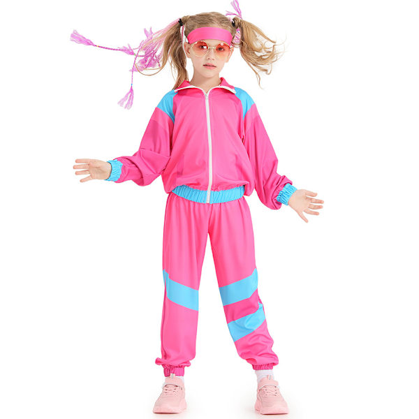 Barbie 80-talls treningsdress for barn Hip Hop-kostyme Topp Bukser Sett rosa pink S