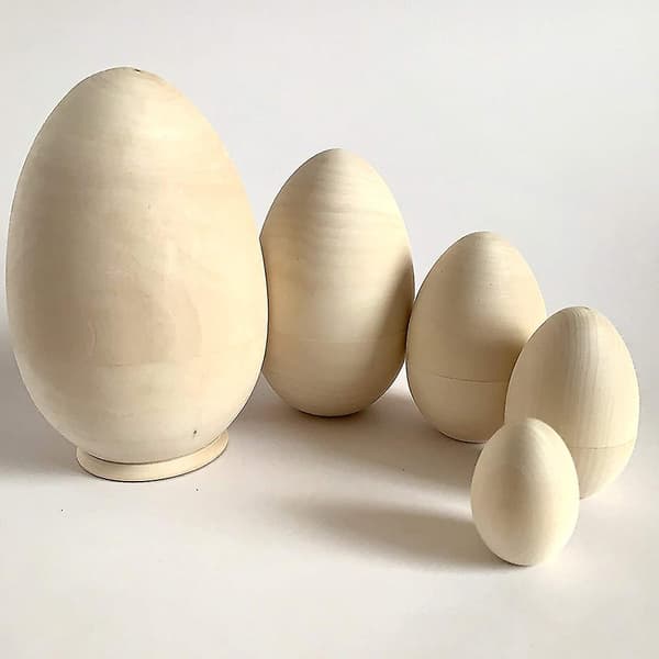 Hule Tre Egg Påske Nesting Egg Leke Tre Påske Kurv Fyllstoff Gave 5 Hule Umalte Egg DIY White
