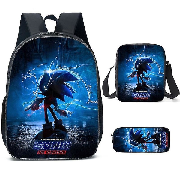 Sonic Primary School Skole Taske Tredelt Sæt Anime Tegneserie Rygsæk Skuldertaske Etui pencil case 6