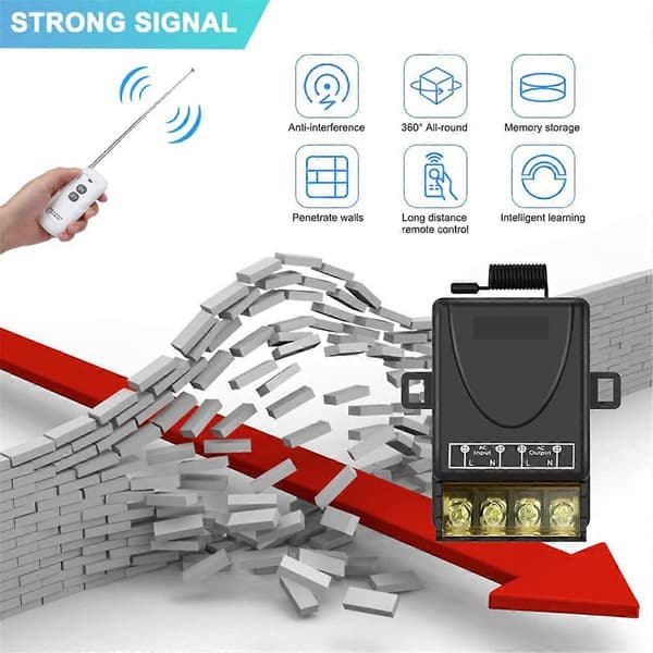 Fjernkontroll RF-bryter 220V 30A Relémottaker + Sender Sett