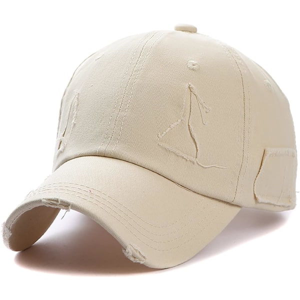 Vintage Distressed Washed Baseball Cap Men Women Adjustable Trucker Hat Golf Dad Hat (Beige)