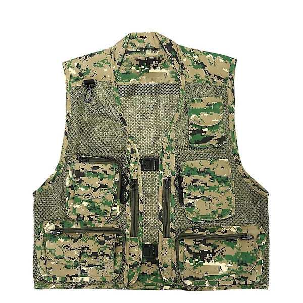 Multi-Pocket Väst Herr Sommar Mesh Andas Fotografering Väst Reporter-Perfekt Kamouflage Grön Camouflage green XXL