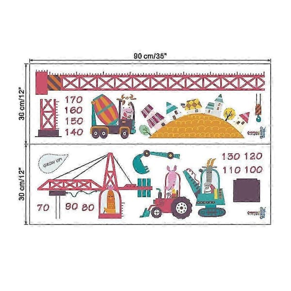 2 st 30x90 cm väggdekaler med byggkran för längdmätning, tecknade dekaler för barnrum och sovrum