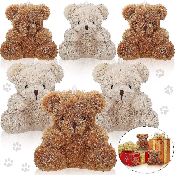 6 stycken Mini Teddy Bear Liten Björnungar Bulk 4 Tum Plyschdjur Liten Mjuk Björndocka Teddy Brun Aprikos För Babyshower Födelsedag Graduation