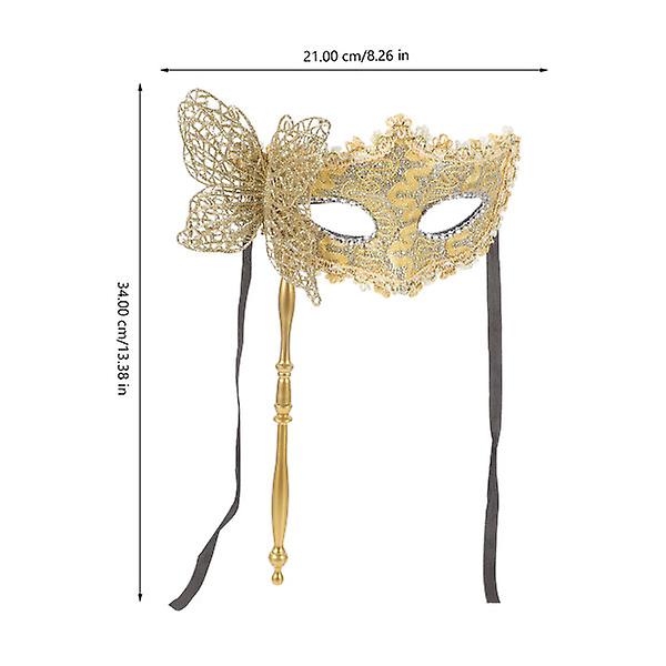 Maske med pinne til maskeradeball - Gullfarget 34x21 cm Golden 34x21cm