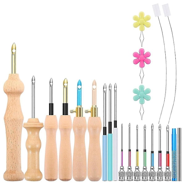 23 Pcs Punch Needle Kit, Wooden Punch Needle Set Adjustable For Adults Beginners Embroidery-yu