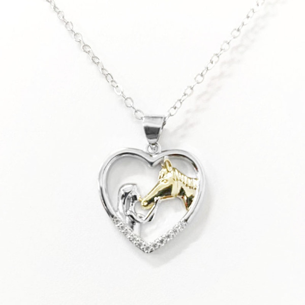 Smycken 925 Silverpläterat Halsband Flicka och Häst Färg Hjärtformad Hänge Nyckelben Halsband Älskares Present gold