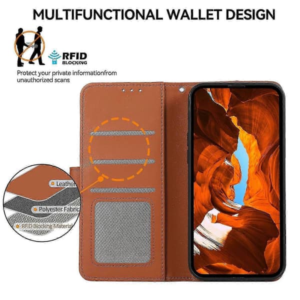 Til Xiaomi Redmi Note 14 Pro 4G Etui RFID-blokerende Flip Læder Telefoncover - Blå Brown