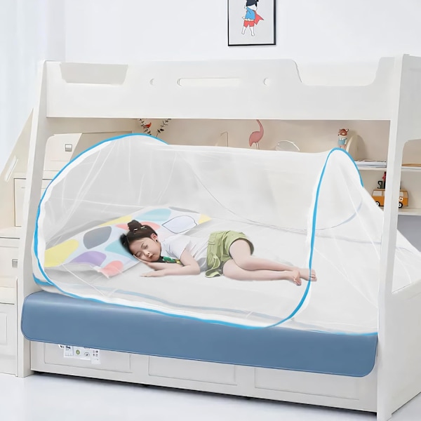 Foldbar Myggesigte til Enkeltmandseng, Fint Masket, Rejse & Camping Pop-Up Net (Blå) blue