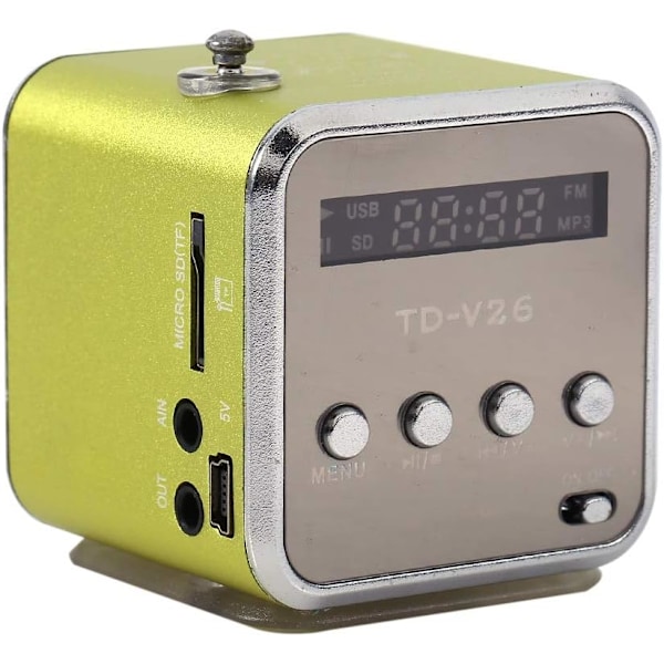 Mini Radio, Digitalradio, TD V26, Liten Bärbar Radio Nätström och Batteri Mini Högtalare Musikspelare Bärbar FM-Radio PC Mode Stöd TF C Green
