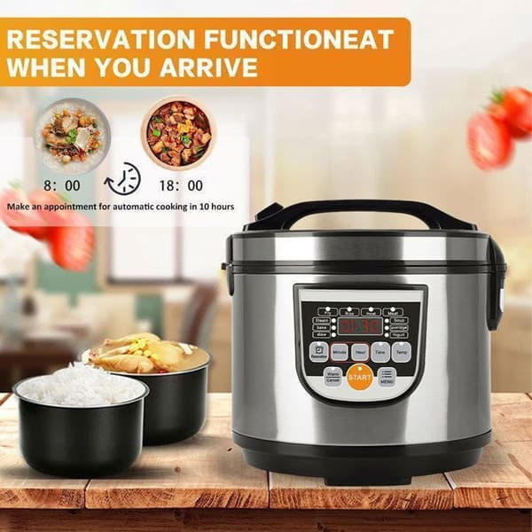 700W 5L Elektrisk Multicooker/Tryckkokare, Bärbar Riskokare med 10 Program, Varmhållningsfunktion och Timer
