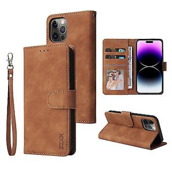 Nahkainen lompakkokotelo iPhone 14 13 12 11 Pro Max Xs Max Xr X Se2022 8/7//6/6s Plus -puhelimille, Käännettävä korttipaikallinen suojakotelo iPhone 14 Pro -puhelimelle, ruskea