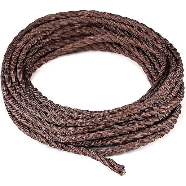 10 meter 3-leder brun flettet elektrisk kabel vintage antik stofbeklædt stof snoet elektrisk ledning til DIY industriel loftslampe 1 stk Br