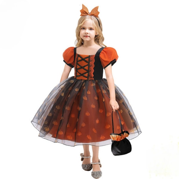 Jente Gresskar Trykk Heks Prinsesse Kjole Halloween Kostyme Fest Ytelse Klær S02 S02 110cm