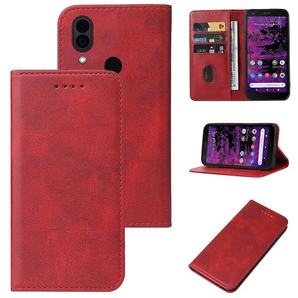 Magnetic Leather Case For Cat S62 Pro Red
