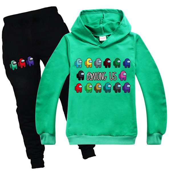 Barnens Spel Among Us Tröja Hoodie Byxor Tracksuit Set trendig grön. grön green 120cm