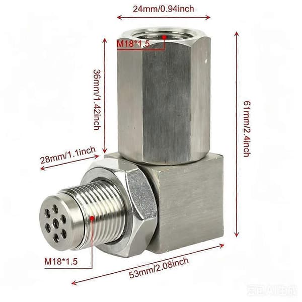 Avgaskatalysator Bakre Syresensor Distans 90 Grader Mini Katalysator Lambda O2 Adapter CEL Fix M18x1.5