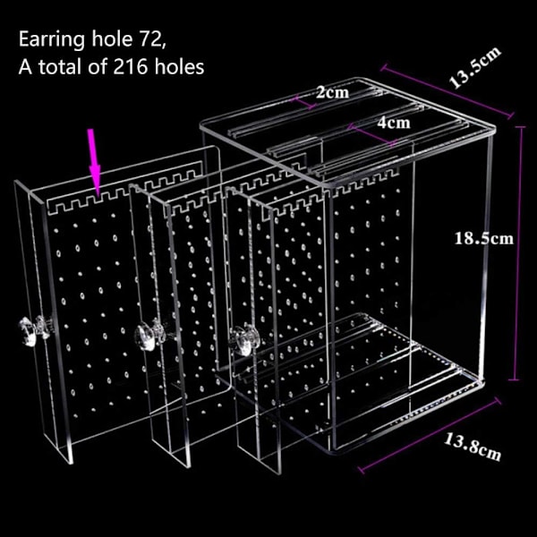 Akryl Øreringsholder Øreringsdisplay Stativ Øreringsopbevaringsholder Øreringsopbevaringsboks med 3 Verti