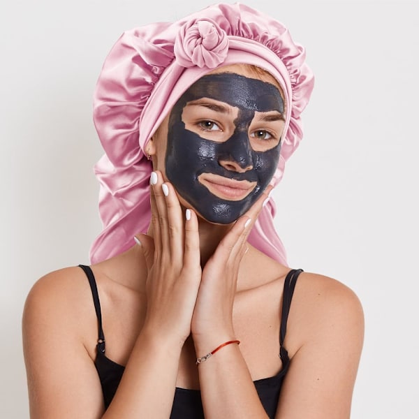 Lång Sömnmössa i Satin för Kvinnor - Flätad Nattmössa i Siden med Resår för Lockigt Hår 1 Pc Sleep Cap: Pink