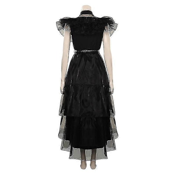 Wednesday Addams Cosplay-asusetti Halloween-asu Karnevaali-puvustus Aikuisille Tytöille 2023 Peruukilla With wig 140