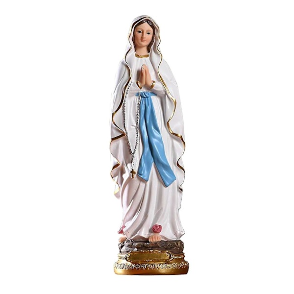 Romersk-katolsk skulptur i harpiks, bordstatue, dekorativ figur, Jomfru Maria fra Lourdes, statue af Jomfru Maria, 30 cm høj
