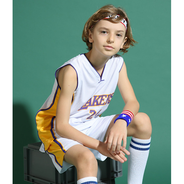 Kobe Bryant nr. 24 Basketball Jersey Set Lakers Uniform For Kids Teens W White White White L (140-150CM)