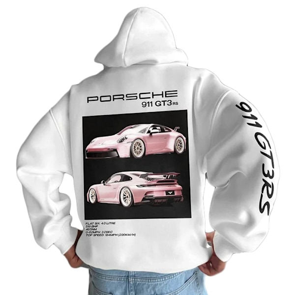 911 Tram Print Hoodie Mænd Unisex Oversize Racing Turbo Sportsvogn Sweatshirt Hoodie Hvid #3 White#3 S