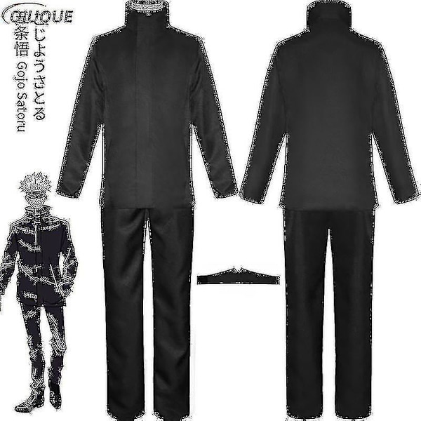 2023 - Anime Jujutsu Kaisen Gojo Satoru Cosplay Kostume Toppe Bukser Øjenlap Halloween Fest Mænds Uniform Parykker Sort Pakke 4 Black Package 4 L