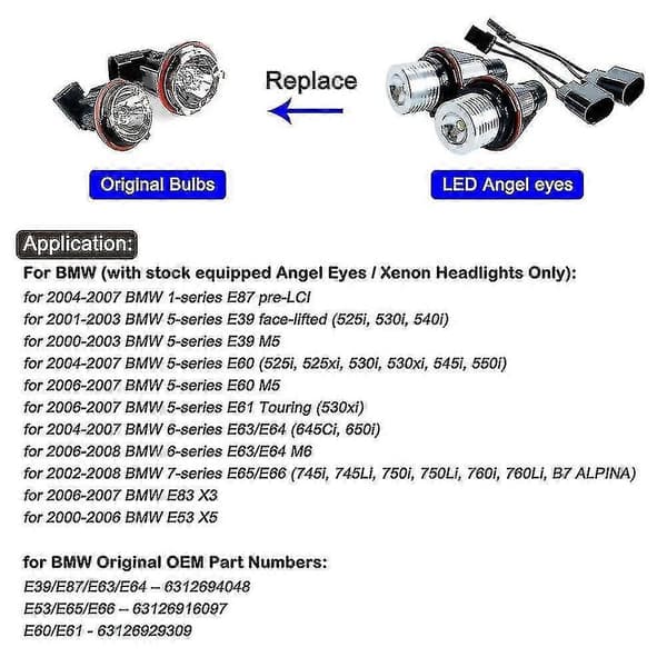 2 st LED Angel Eyes Marker Lampor Glödlampor För E39 E53 E60 E61 E63 E64 E65 E66 E87 525i 530i Xi 545i M5-hy yellow