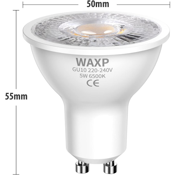 LED spotlight 5W, kald hvit, 6500K, 365lm, flimmerfri, energibesparende LED-lampe, tilsvarende 40-50W GU10 halogen spotlight 10-pakning Cool White