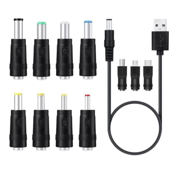 Universal USB til DC 5V strømkabel med 11 stik til kamera, tablet, pc, telefon (farver)