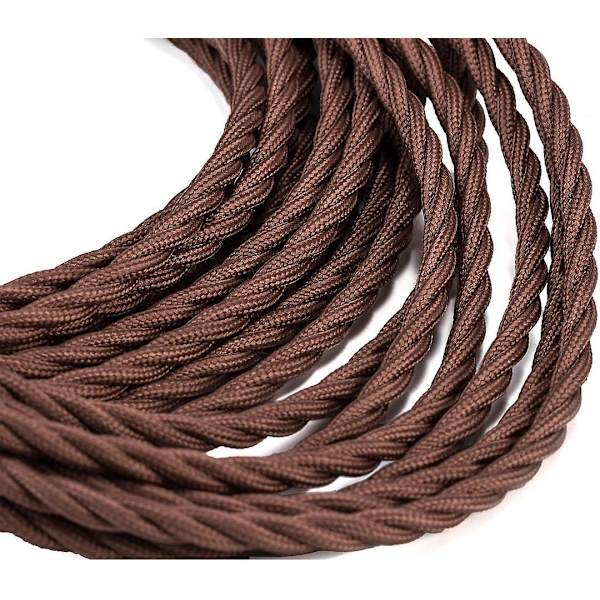10 meter 3-leder brun flettet elektrisk kabel vintage antik stofbeklædt stof snoet elektrisk ledning til DIY industriel loftslampe 1 stk Br
