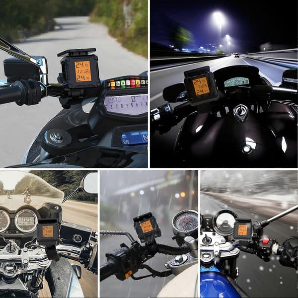 Däcktrycksövervakningssystem för motorcykel, solcellsdriven USB-laddning, IP67 vattentät, hög precision TPMS