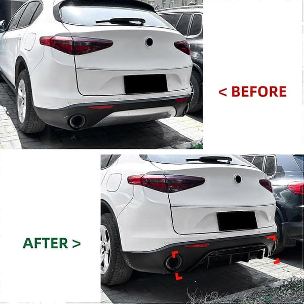 Bagkofanger Diffuser Læbesæt til Alfa Romeo Stelvio 2017 2018 Sort højglans sort