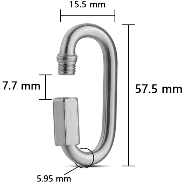 10 stk hurtigkobling med gjenger, oval låsekarabinkrok i rustfritt stål