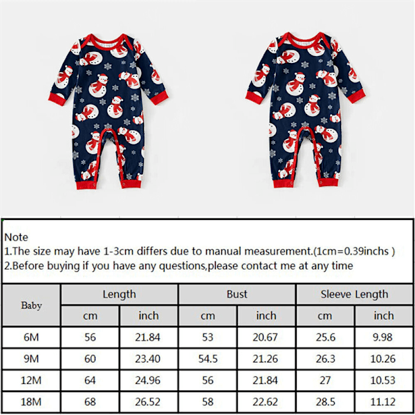 Familjematchande Julpyjamas för Barn och Vuxna - Snögubbe Pyjamas Set Kid 8T