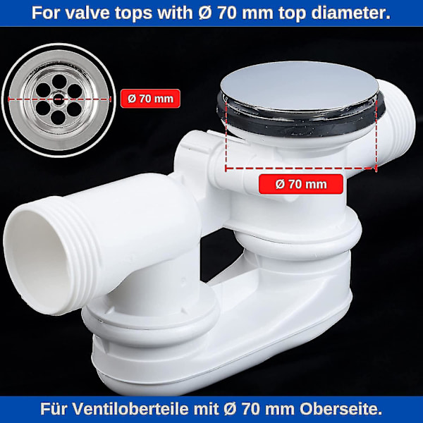 Badkarspropp, 70 mm, Med Dubbel Tätning, Höjdjusterbar, Universal Badkarspropp, Diskbänkskran, Härdad Mässing Med Kromfinish (FMY)