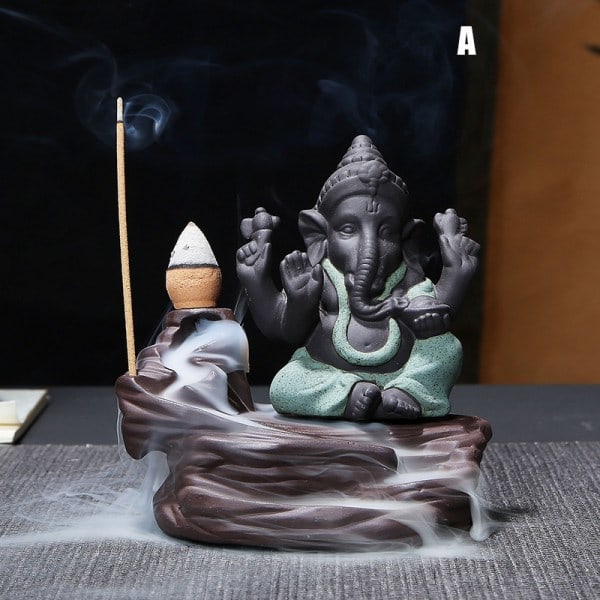 Kreativ Ganesha Rökelse Vattenfall Rökelsehållare Skrivbordsornament Backflow Vattenfall Dekor Aromaterapi Prydnad Present Grön