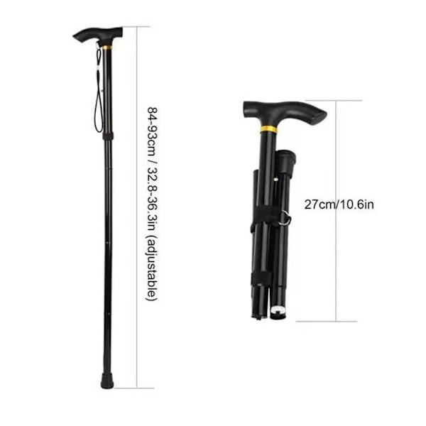 Foldbar Stok Let Sammenklappelige Stokke til Mænd og Kvinder til Seniorer Ganghjælpemidler Foldbar Black
