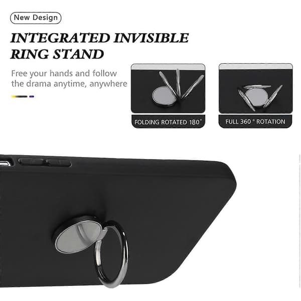 Mat cover med ring-støttefod i blød TPU til Samsung Galaxy A56 - Sort