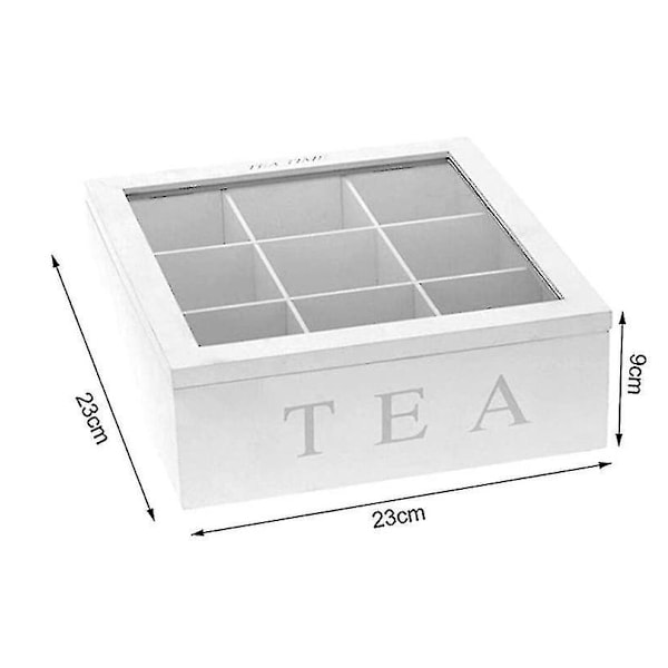 Tebox i trä, tebox i vitt, tebox med 9 fack, stor tebox, vit (skinn)