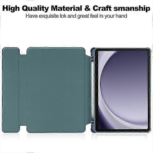 Samsung Galaxy Tab A9+ 360° Kääntyvä Läpinäkyvä Älykäs Nahkakotelo Näppäimistöllä [HK] Dark Green
