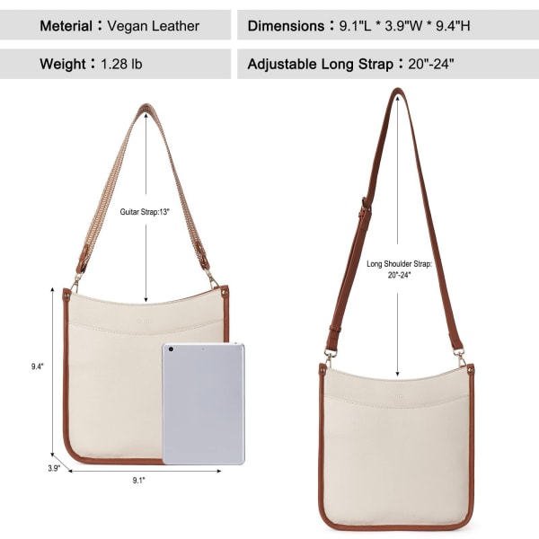 Trendikäs olkalaukku naisille, crossbody-laukku, vegaaninen nahkalaukku kahdella hihnalla (beige)