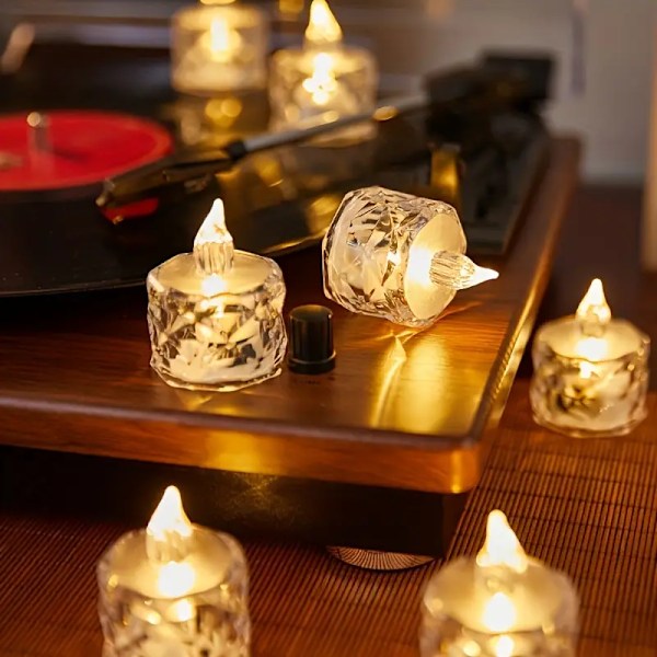 12 Pakke Mini Rose LED Telys - Flammeløse, Batteridrevne, Halo-projeksjon, Romantisk Dekor - Perfekt for Valentinsdagen, Bryllup