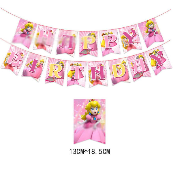 Super Mario Bros Princess Peach Tema Barn Flickor Födelsedagsfest Dekorationer Tillbehör Ballonger Banner Virvlar Tårta Cupcake Toppers Set Kit