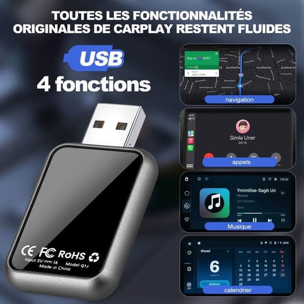 Carplay Adapter - INKINT - Trådløs - Bluetooth 5.3 - USB Type-C - Plug and Play
