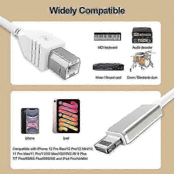 1m 8-Pin til USB-B MIDI-kabel til iPad / iPhone