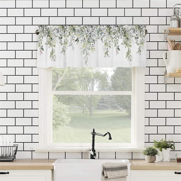 Sagegrøn Gardinvalance til Vindue Akvarel Eucalyptus Blade Stanglomme Vinduebehandling