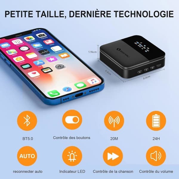 Bluetooth 5.0-sender og -mottaker, Bluetooth-lydadapter, digital optisk sender og 3,5 mm RCA-lydadapter, A[J59]